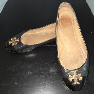 Tory Burch Black Flats with Gold Logo